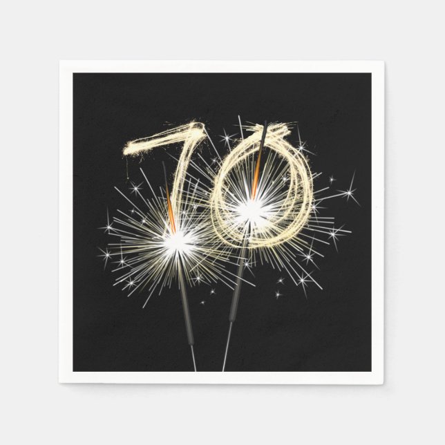 Serviette En Papier Sparklers du 70e anniversaire sur Noir (Devant)
