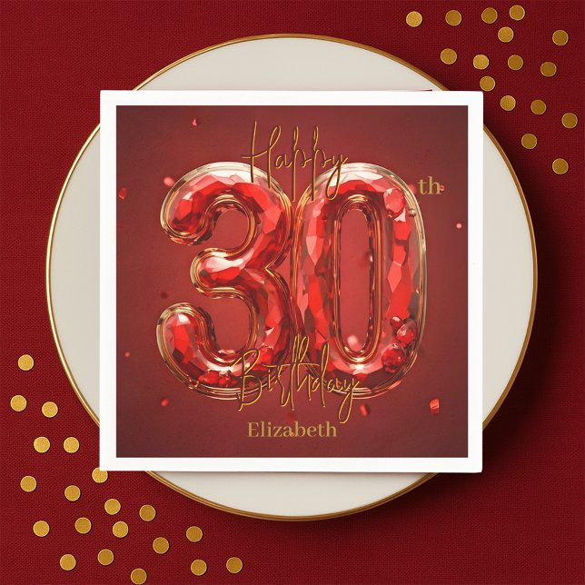 Serviette En Papier Sparkling Gemstone Ruby and Gold 30th Birthday  (Créateur téléchargé)