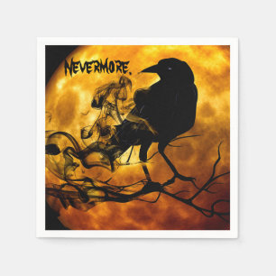 Serviette En Papier Spectre de lune orange de corbeau noir "Nevermore"