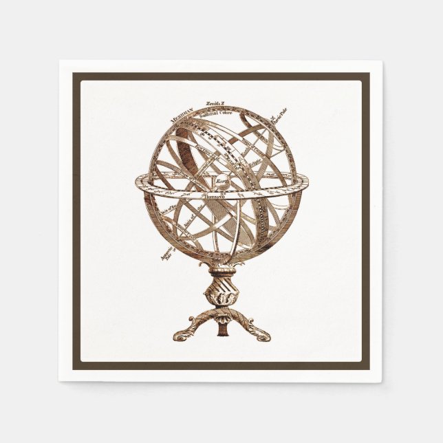 Serviette En Papier Sphère céleste de l'Armier Sepia Vintage (Devant)