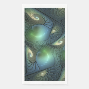 Serviette En Papier Spirales Beige Vert Turquoise Abstrait Fractal Art