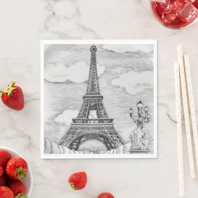 Serviette En Papier Splendide Fête de la Tour Eiffel  (En situation)
