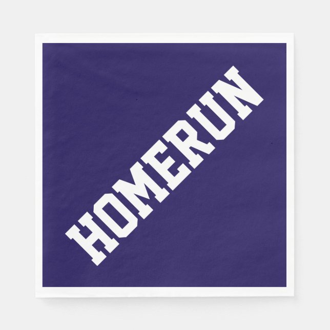 Serviette En Papier Sportif Fun Baseball Blanc HOMERUN Sur Fond Bleu M (Devant)