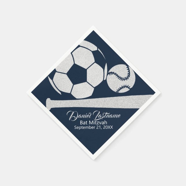 Serviette En Papier Sports Combo Baseball Soccer Mitzvah Argent (Coin)