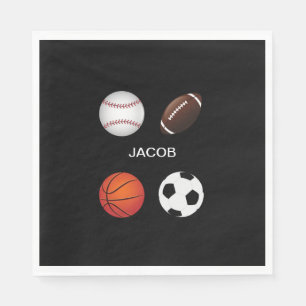 SERVIETTE EN PAPIER "SPORTS" PAPIER NAPKINS AVEC NOM D'ENFANT.