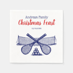 Serviette En Papier Sports Tennis Net, Raquettes Croisées, Balls Blue