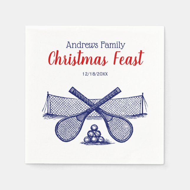 Serviette En Papier Sports Tennis Net, Raquettes Croisées, Balls Blue (Devant)