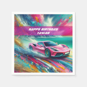 Serviette En Papier Sportscar rose vibre sur une plage tropicale