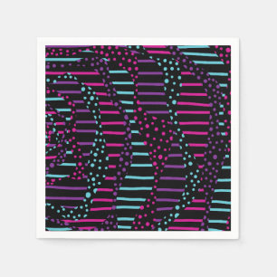 Serviette En Papier Spots et rayures 2 - rose, pourpre, bleu et noir