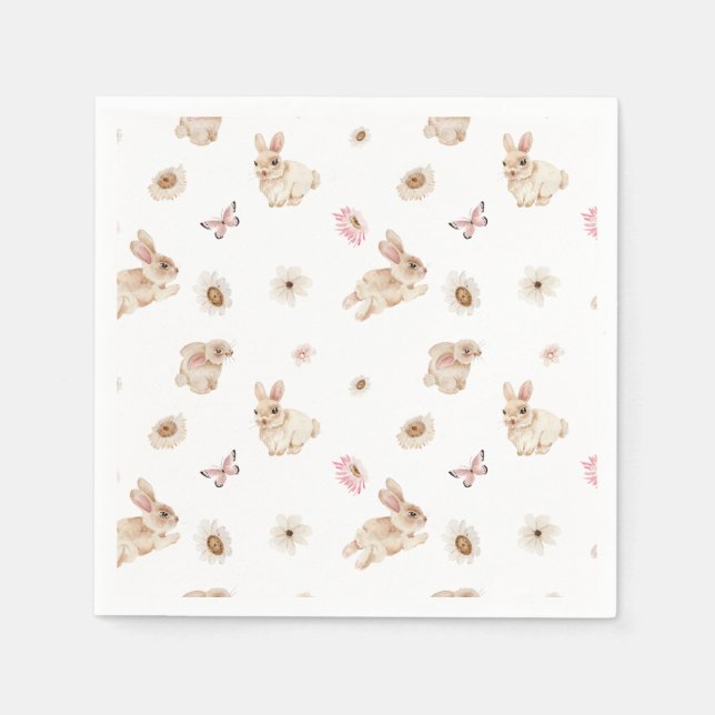 Serviette En Papier Spring Floral Easter Bunny Baby Shower (Devant)