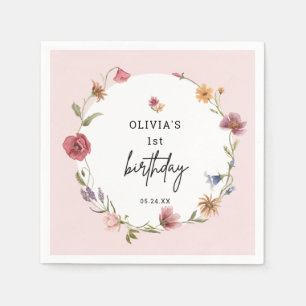 Serviette En Papier Spring Petite fille Fleur sauvage 1ère fête d'anni