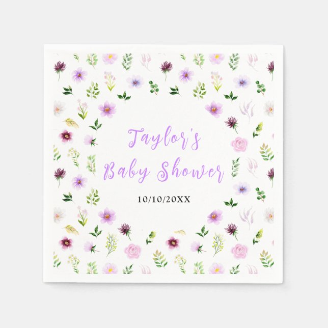 Serviette En Papier Spring Purple Floral Baby Shower (Devant)