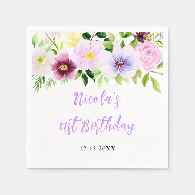 Serviette En Papier Spring Purple Floral Birthday (Devant)