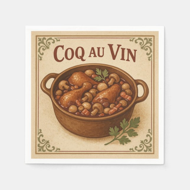 Serviette En Papier Square  Design (Coq au Vin, Retro Style) for USA (Devant)