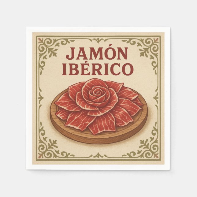 Serviette En Papier Square  Design (Jamón Ibérico, Retro Style) (Devant)