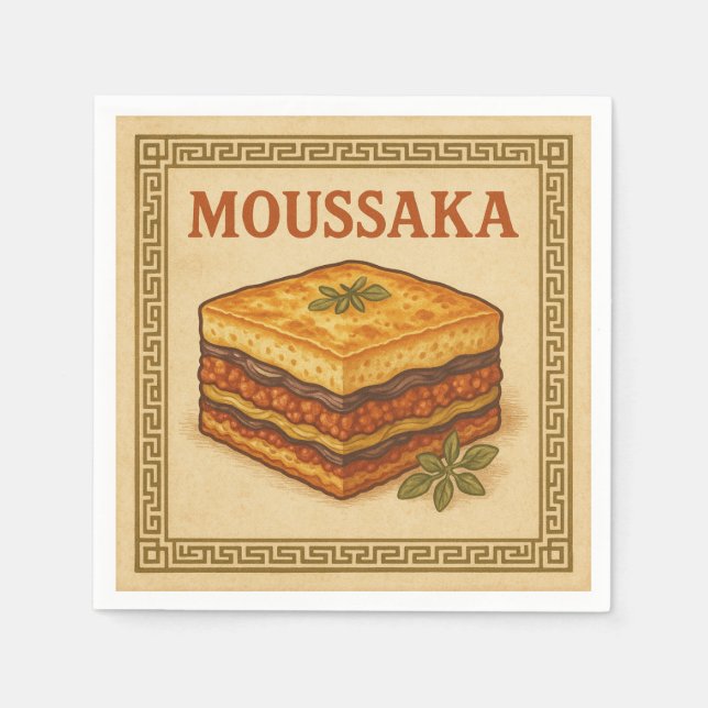 Serviette En Papier Square  Design Moussaka, Greek Style 2026 (Devant)