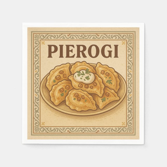 Serviette En Papier Square Design (Pierogi, Retro Style) (Devant)