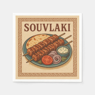 Serviette En Papier Square  Design (Souvlaki, Retro Style)