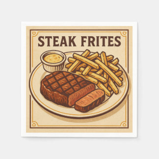 Serviette En Papier Square  Design (Steak Frites, Retro Style)
