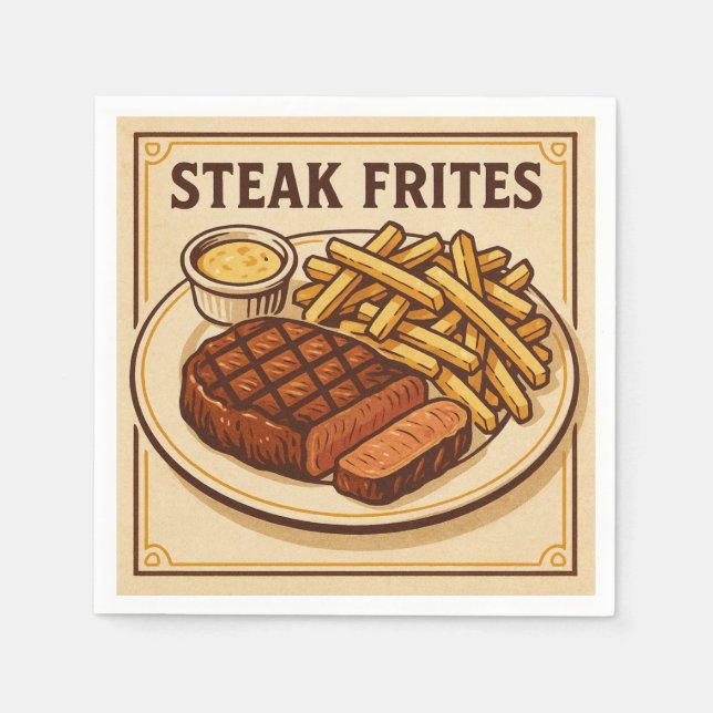 Serviette En Papier Square  Design (Steak Frites, Retro Style) (Devant)