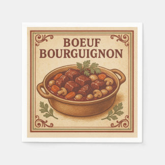 Serviette En Papier Square Napkin  Boeuf Bourguignon, Retro Style