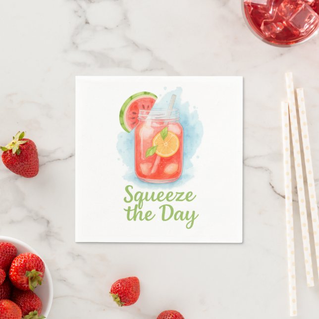 Serviette En Papier Squeeze the Day – Serviettes pour fête de fruits d (En situation)