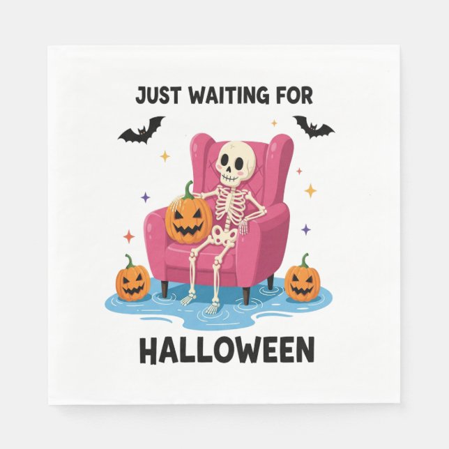 Serviette En Papier Squelette attendant juste Halloween (Devant)