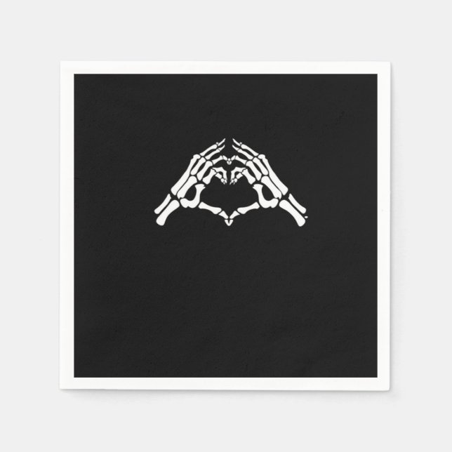 Serviette En Papier Squelette Coeur Et Main Signal (Devant)