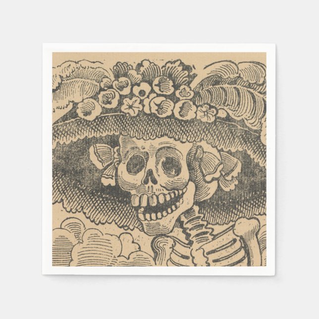 Serviette En Papier Squelette Dapper (Calavera Catrina) (Crâne Élégant (Devant)