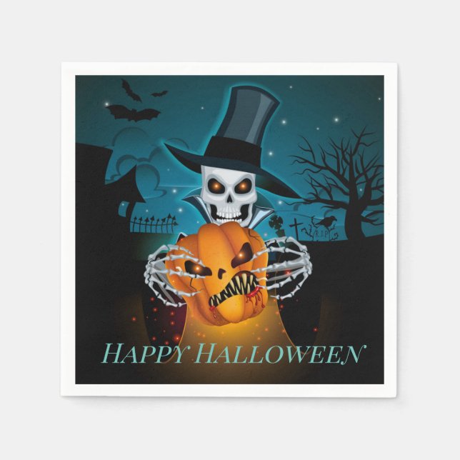 Serviette En Papier Squelette de chapeau éffrayant (Devant)