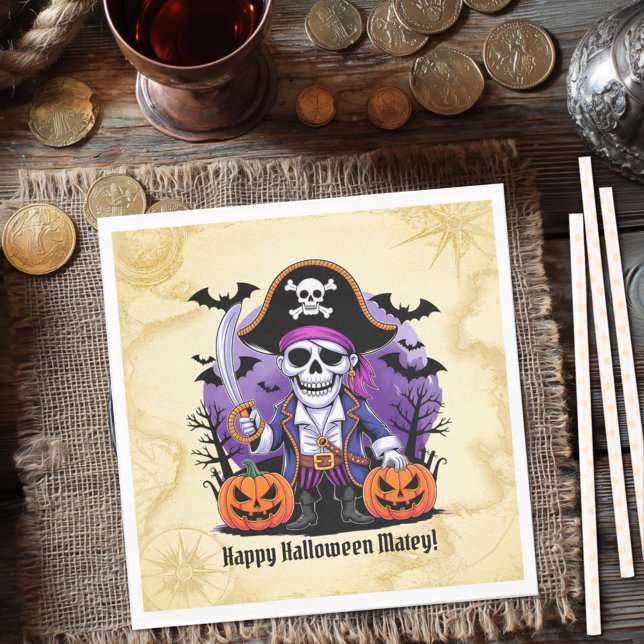Serviette En Papier Squelette de pirate effrayant Halloween (Créateur téléchargé)