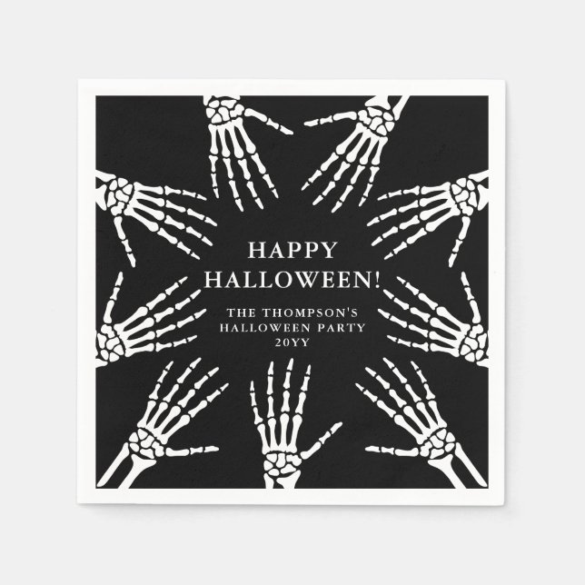 Serviette En Papier Squelette déplaisant Os À Main Sur Halloween Noir (Devant)
