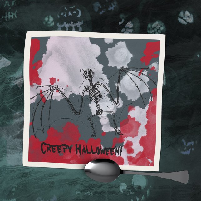 Serviette En Papier Squelette déplaisante de chauve-souris d'Halloween (Creepy Halloween Bat Skeleton Napkins ©Susanne Sachers - Sunny Mind Design 🌞)