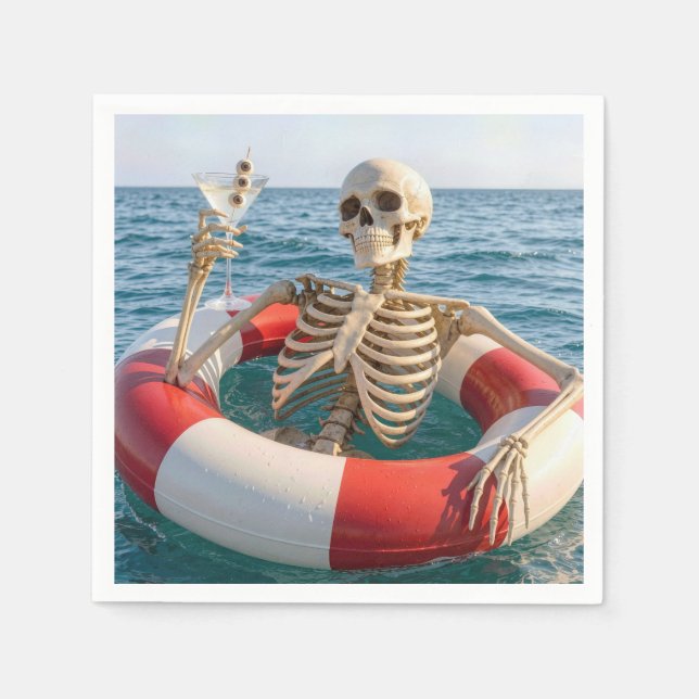 Serviette En Papier Squelette d'Halloween flottant dans une bouée de s (Devant)