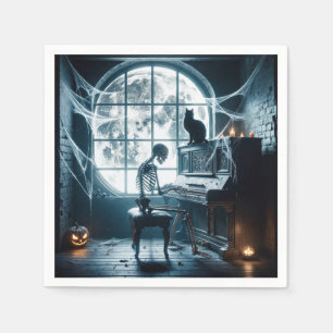 Serviette En Papier Squelette d'Halloween Jouer un piano