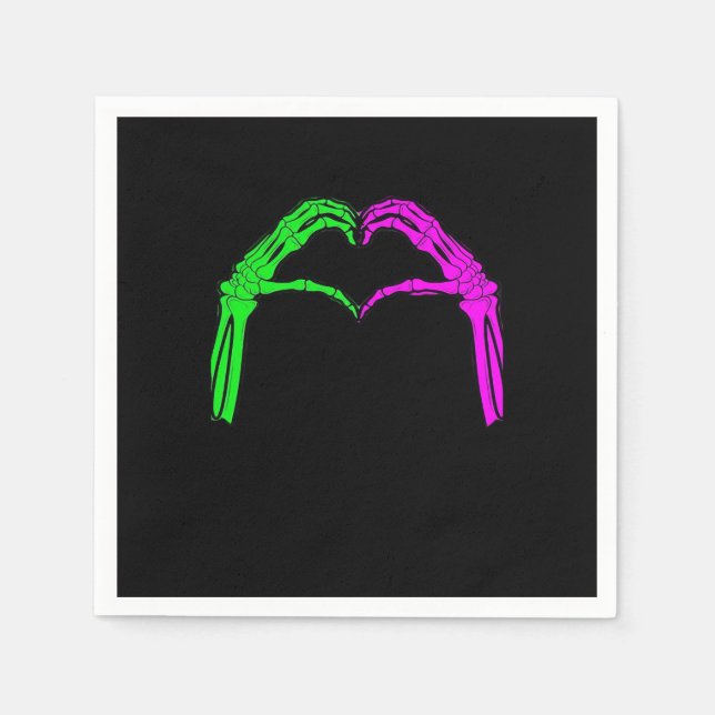 Serviette En Papier Squelette Mains Coeur Signer Retro Costume Hallowe (Devant)