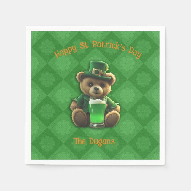 Serviette En Papier St. Patirck's Day Irlandais Teddy Bear (Devant)
