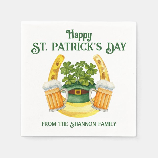 Serviette En Papier St. Patrick's Day Beer Mugs et Lucky Horseshoe (Devant)