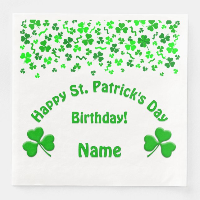 Serviette En Papier St Patrick's Day Birthday Shamrocks (Devant)