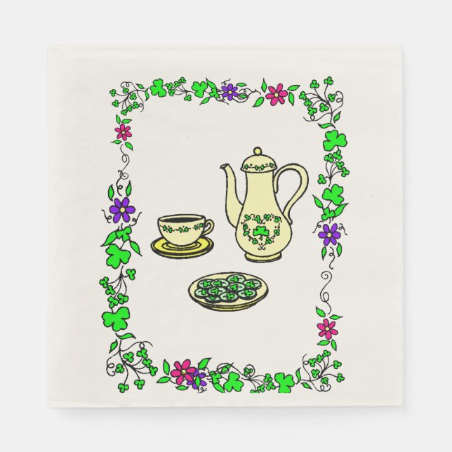 Serviette En Papier St. Patrick's Day Irlandais Tea Set Papier serviet (Devant)