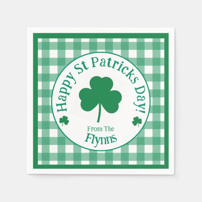Serviette En Papier St Patricks Day NAME Irish Clover Green Check (Devant)