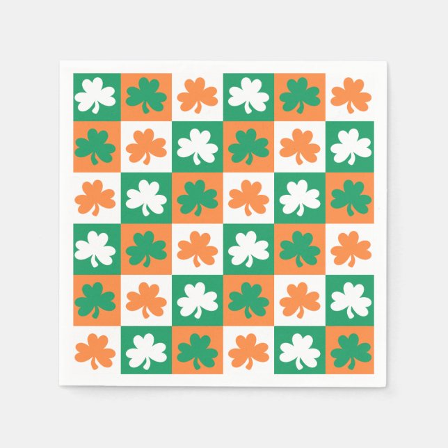 Serviette En Papier St. Patrick's Day Shamrock Fun Check Motif (Devant)