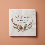 Serviette En Papier Stag rustique mariage botanique m et mrs script