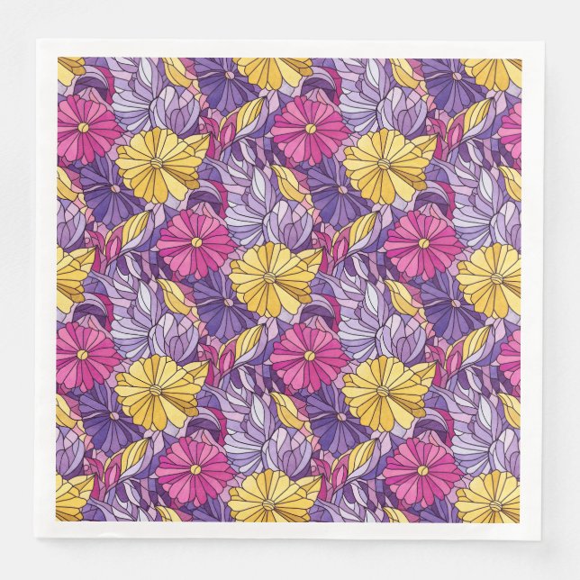 Serviette En Papier Stained Glass Abstract Purple Yellow Pink (Devant)