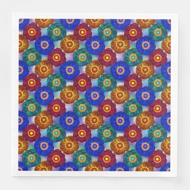 Serviette En Papier Stained Glass Abstract Red Green Blue Orange (Devant)