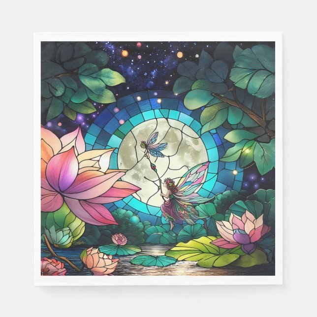 Serviette En Papier Stained Glass Little Fairy With Dragonfly (Devant)
