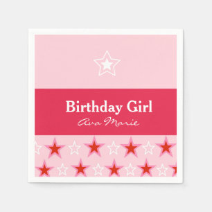 Serviette En Papier Star Birthday Girl Party, rose et rouge