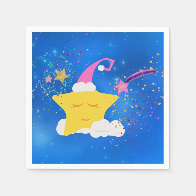 Serviette En Papier Star bleu étoile bleu ciel étoilé (Devant)