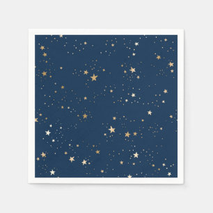 Serviette En Papier Star d'or sur le Motif de nuit bleu