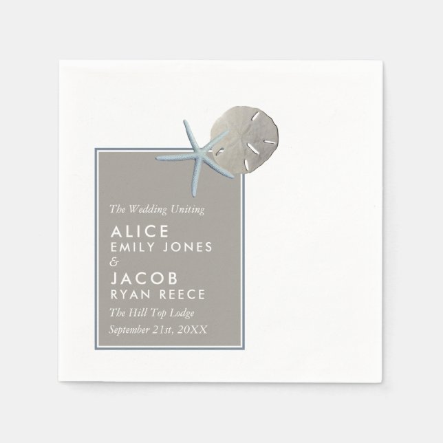 Serviette En Papier Starfish and Sand Dollar - Mariage plage (Devant)